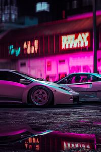 Preview wallpaper car, sports car, neon, backlight, street