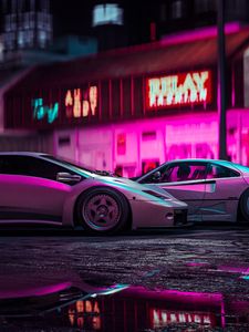 Preview wallpaper car, sports car, neon, backlight, street