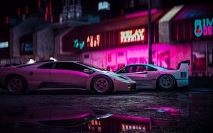 Preview wallpaper car, sports car, neon, backlight, street