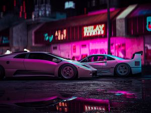 Preview wallpaper car, sports car, neon, backlight, street