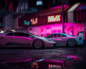 Preview wallpaper car, sports car, neon, backlight, street