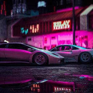 Preview wallpaper car, sports car, neon, backlight, street