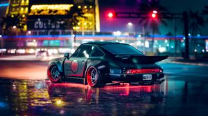 Preview wallpaper car, sports car, neon, backlight, asphalt