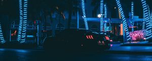 Preview wallpaper car, sports car, night city, neon, palm