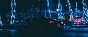 Preview wallpaper car, sports car, night city, neon, palm