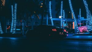 Preview wallpaper car, sports car, night city, neon, palm