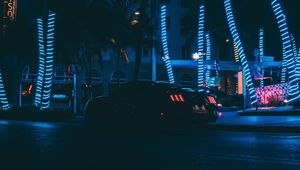 Preview wallpaper car, sports car, night city, neon, palm