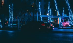 Preview wallpaper car, sports car, night city, neon, palm