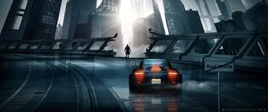 Preview wallpaper car, sports car, silhouette, city, cyberpunk, futurism