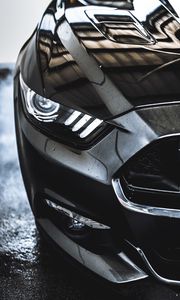 Preview wallpaper car, sportscar, black, wet, front view, close up