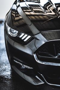 Preview wallpaper car, sportscar, black, wet, front view, close up