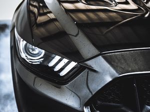 Preview wallpaper car, sportscar, black, wet, front view, close up