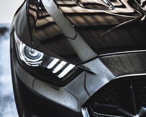 Preview wallpaper car, sportscar, black, wet, front view, close up
