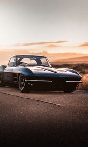 Preview wallpaper car, sportscar, black, old, road