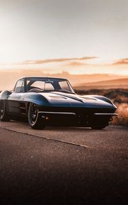 Preview wallpaper car, sportscar, black, old, road