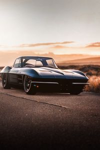 Preview wallpaper car, sportscar, black, old, road