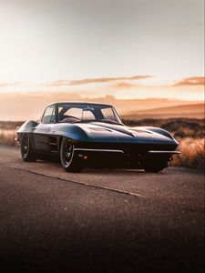 Preview wallpaper car, sportscar, black, old, road