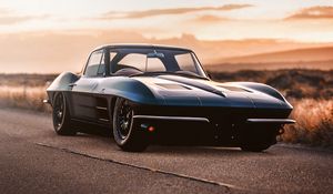 Preview wallpaper car, sportscar, black, old, road