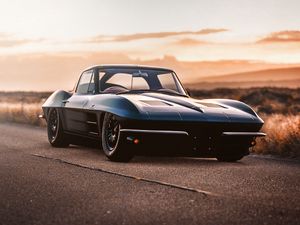 Preview wallpaper car, sportscar, black, old, road