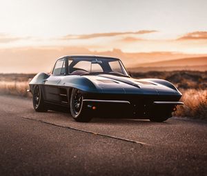 Preview wallpaper car, sportscar, black, old, road