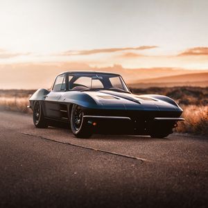 Preview wallpaper car, sportscar, black, old, road