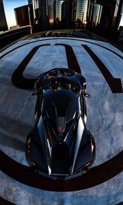 Preview wallpaper car, sportscar, black, aerial view, parking, city