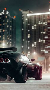 Preview wallpaper car, sportscar, black, road, city