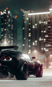 Preview wallpaper car, sportscar, black, road, city