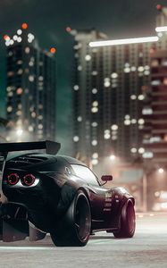 Preview wallpaper car, sportscar, black, road, city