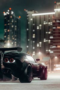 Preview wallpaper car, sportscar, black, road, city