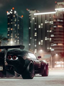 Preview wallpaper car, sportscar, black, road, city