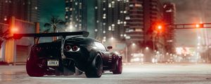 Preview wallpaper car, sportscar, black, road, city