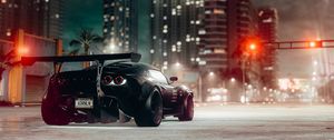 Preview wallpaper car, sportscar, black, road, city