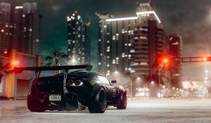 Preview wallpaper car, sportscar, black, road, city