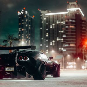 Preview wallpaper car, sportscar, black, road, city