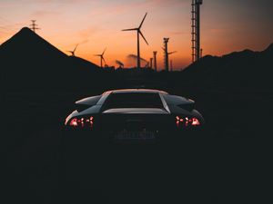 Preview wallpaper car, sportscar, dark, rear view, dusk