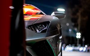 Preview wallpaper car, sportscar, front view, gray, night, backlight