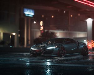 Preview wallpaper car, sportscar, gray, night, asphalt, wet