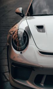 Preview wallpaper car, sportscar, gray, headlight