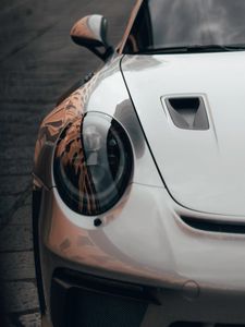 Preview wallpaper car, sportscar, gray, headlight