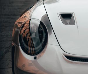 Preview wallpaper car, sportscar, gray, headlight