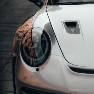 Preview wallpaper car, sportscar, gray, headlight