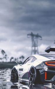 Preview wallpaper car, sportscar, gray, water, wet