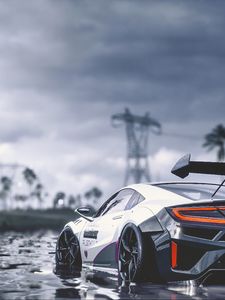 Preview wallpaper car, sportscar, gray, water, wet