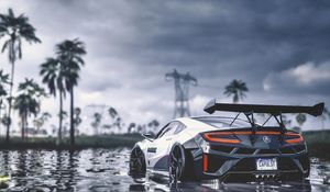 Preview wallpaper car, sportscar, gray, water, wet