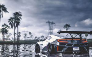 Preview wallpaper car, sportscar, gray, water, wet