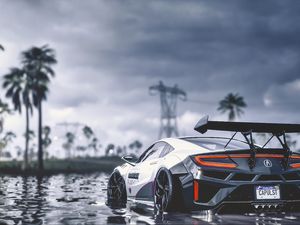 Preview wallpaper car, sportscar, gray, water, wet