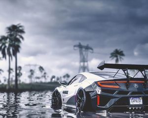 Preview wallpaper car, sportscar, gray, water, wet