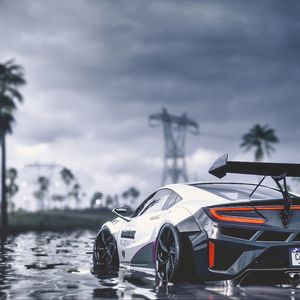 Preview wallpaper car, sportscar, gray, water, wet