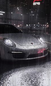 Preview wallpaper car, sportscar, gray, rain, street